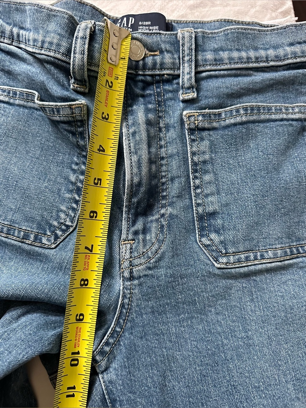 GAP High Rise Wide Leg Crop Jeans Patch Pocket Light Wash Women’s 6/28R - Picture 11 of 11